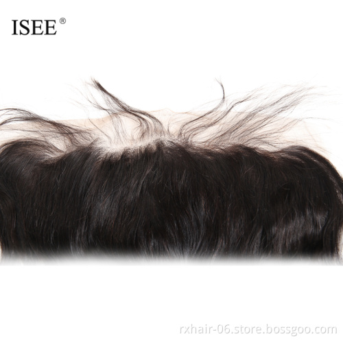 ISEE 13x4 Lace Frontal Closure With Baby Hair Straight Hair Extension Remy Human Hair Hand Tied
